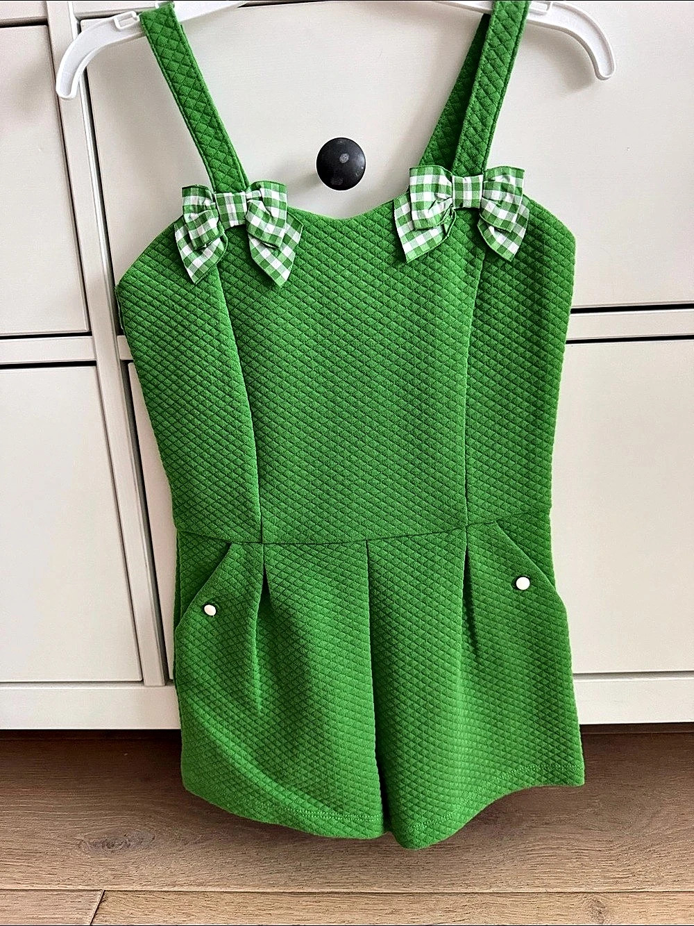 Janie and Jack True Green Gingham Quilted Romper size 6
